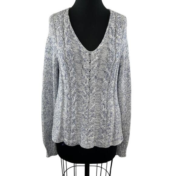 Wooden Ships Sweaters - WOODEN SHIPS Gray S Cable Knit Sweater V-Neck Long Sleeve Pullover Regular Fit